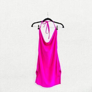 SheIn Halter Mini Dress in Hot Pink